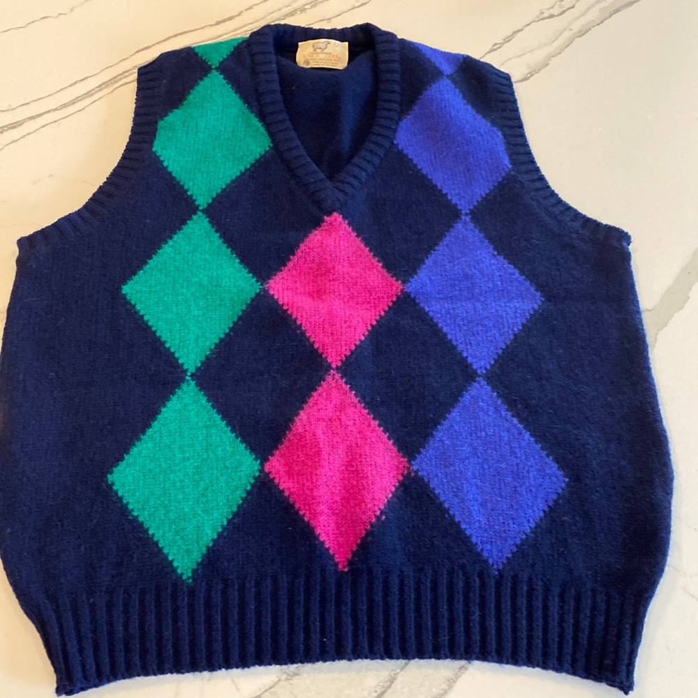 Lord Jeff Vintage 100% Shetland Wool Argyle Sweater Vest Size L